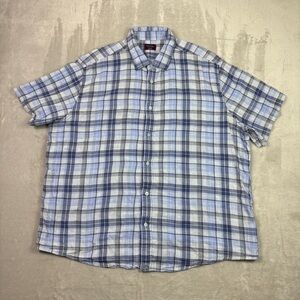 Mens Untuckit Shirt Size 3XL Short Sleeve Plaid Light Blue Button Up